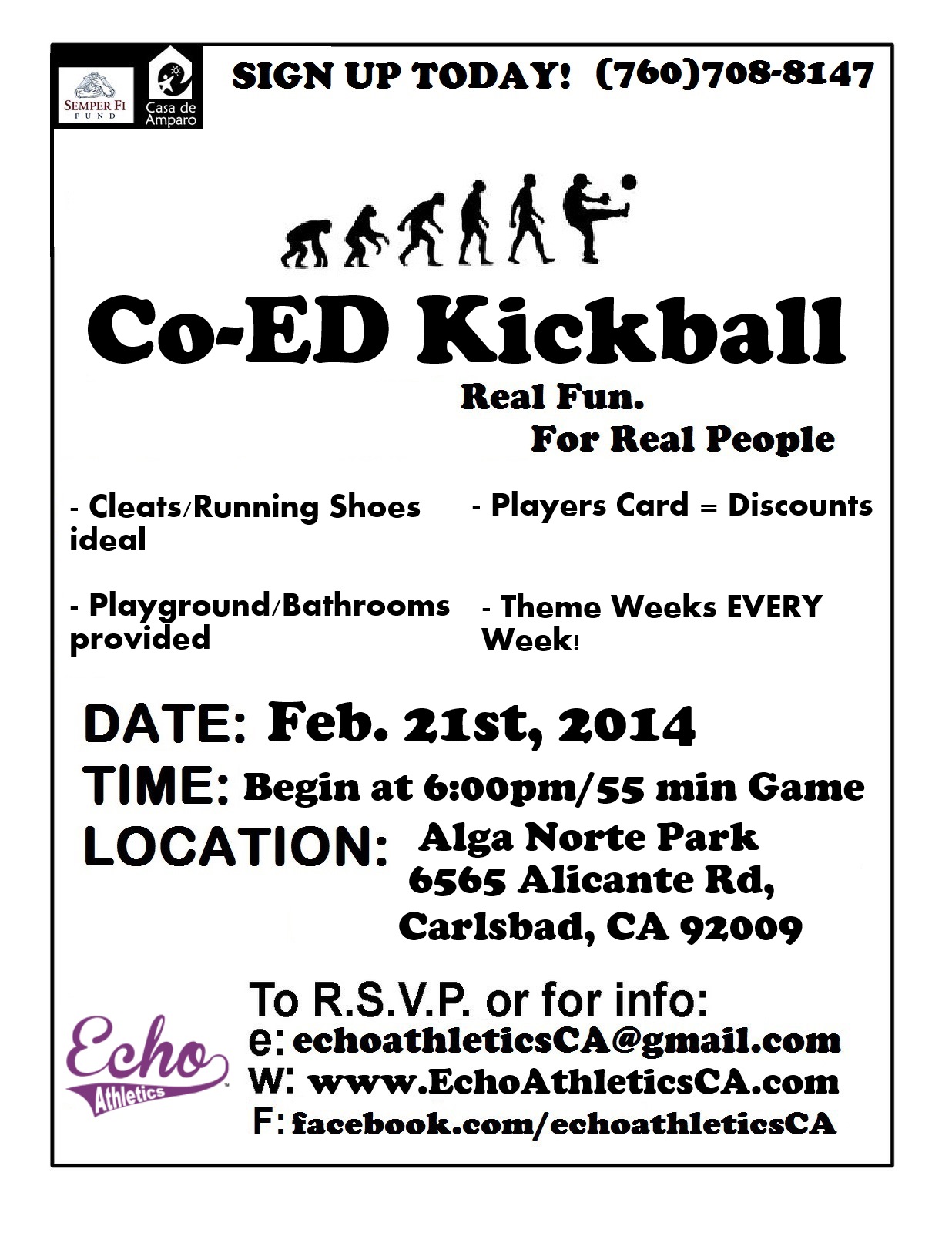 Carlsbad Kickball Flyer Echo Athletics