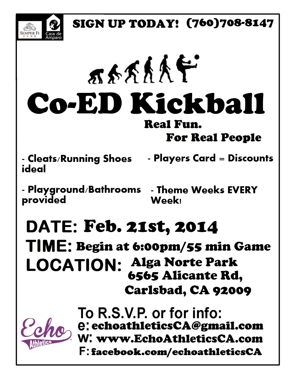 Carlsbad Kickball Flyer Echo Athletics