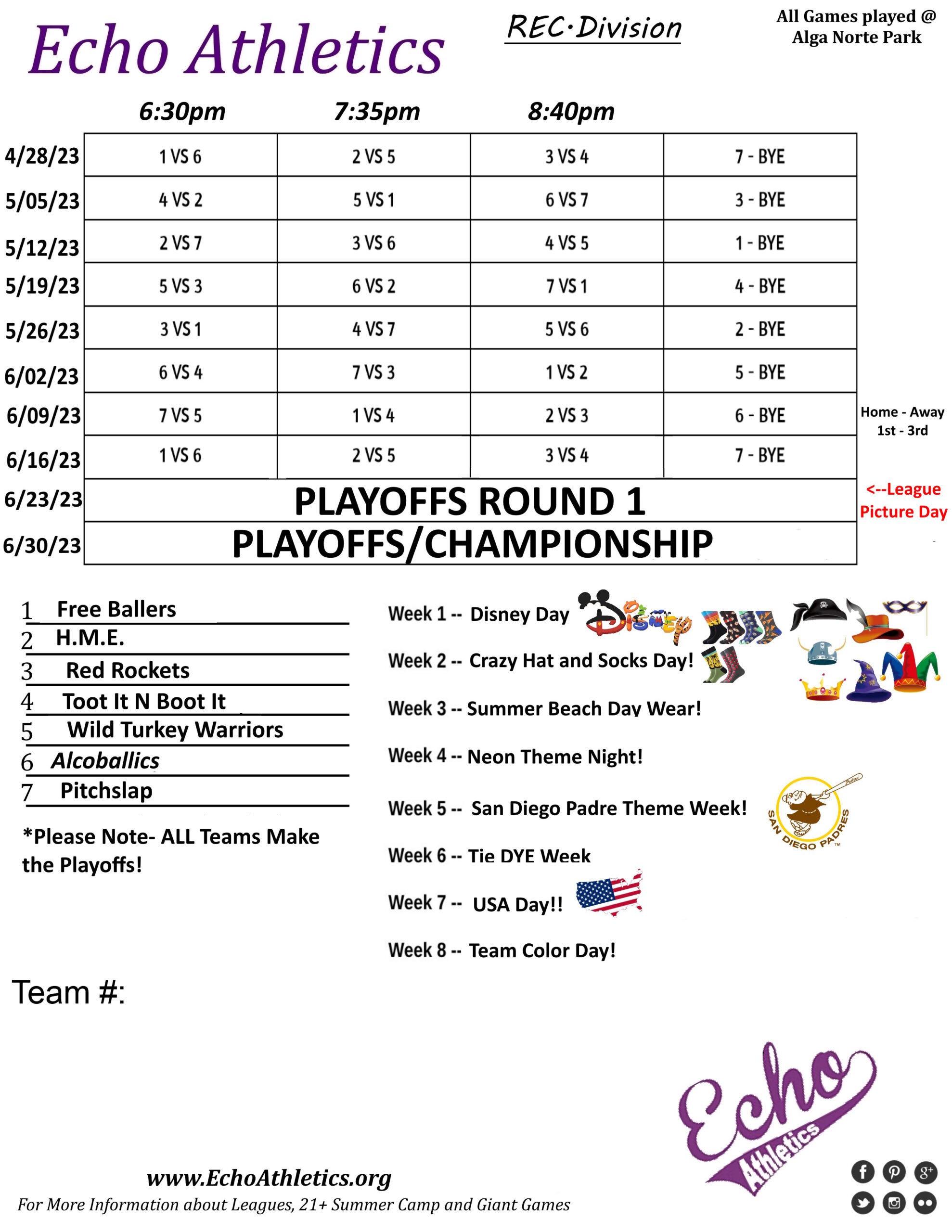 Schedules Echo Athletics